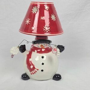 Hallmark Snowman Ceramic Tealight Holder Lamp 10”
